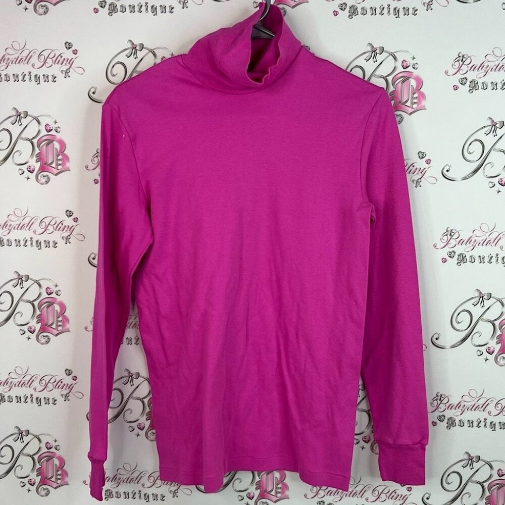 Medico turtleneck bright pink sweater long sleeves Femme Pink Turtleneck Top